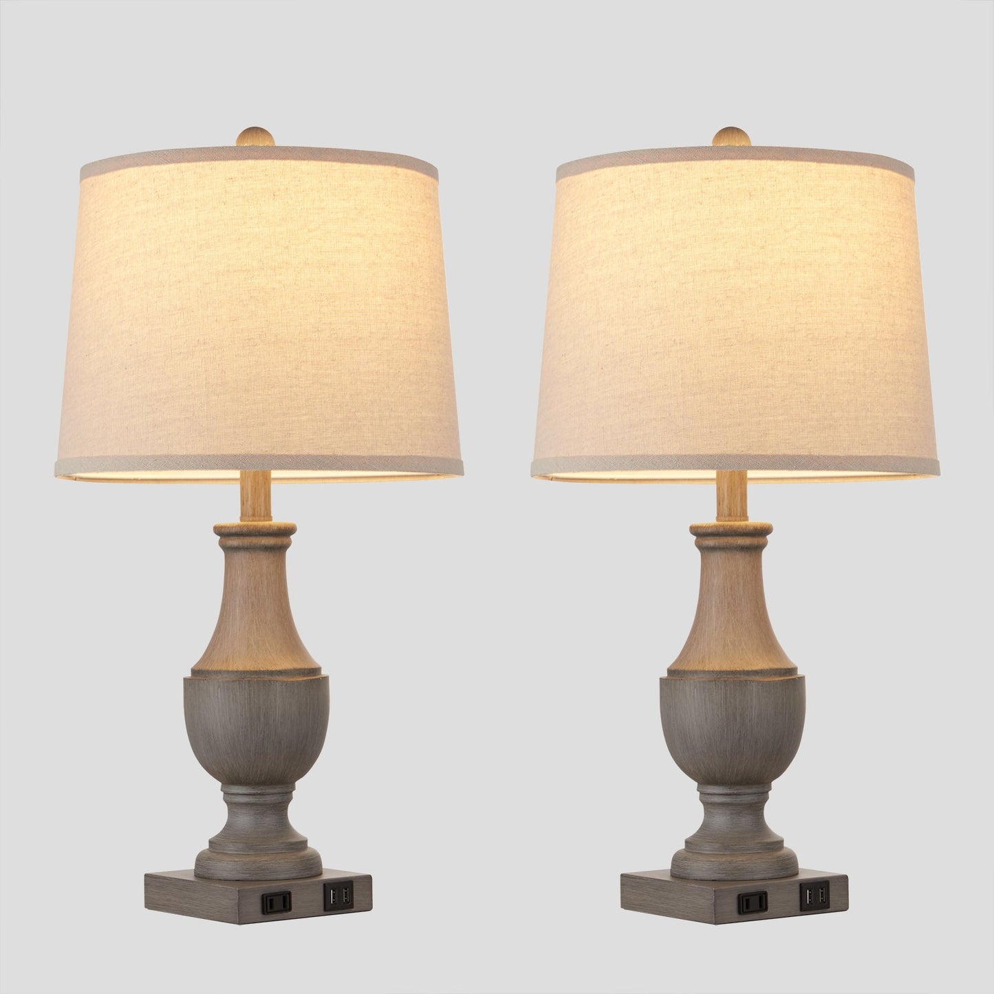 Cinkeda Table Lamp Gray Resin USB Port & AC Outlet (Set of 2)