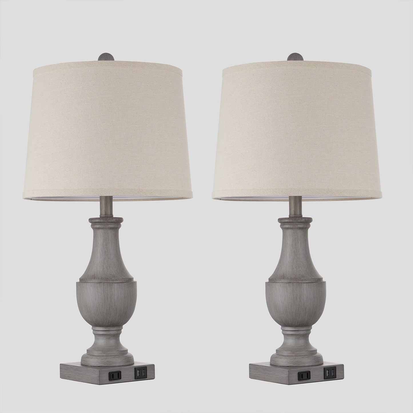 Cinkeda Table Lamp Gray Resin USB Port & AC Outlet (Set of 2)