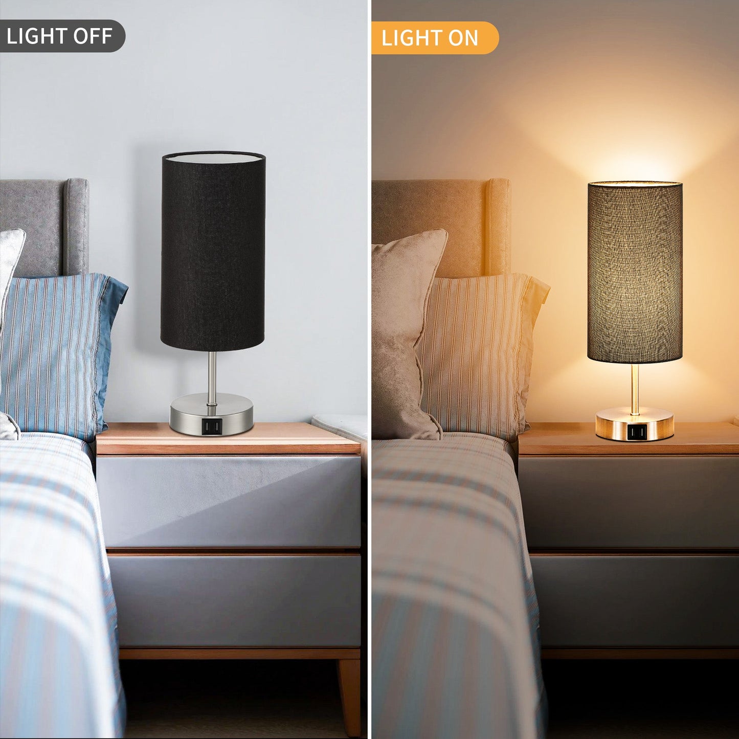 Touch-Sensitive Table Lamp Elegance, Convenience & Dual USB Charging Ports & Touch-sensitive Dimming Switch