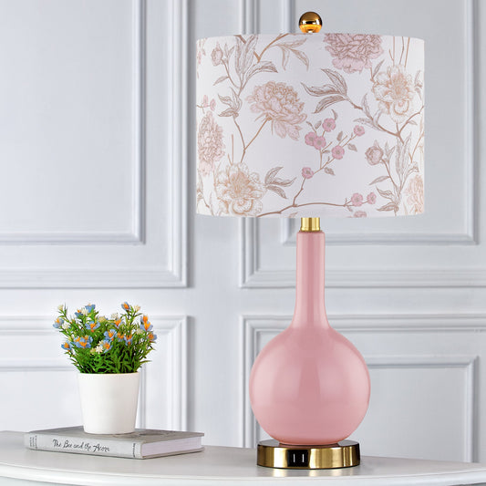 Pink Ceramic Table Lamps with USB Charging & 3-level Dimming & Touch-sensitive Switch