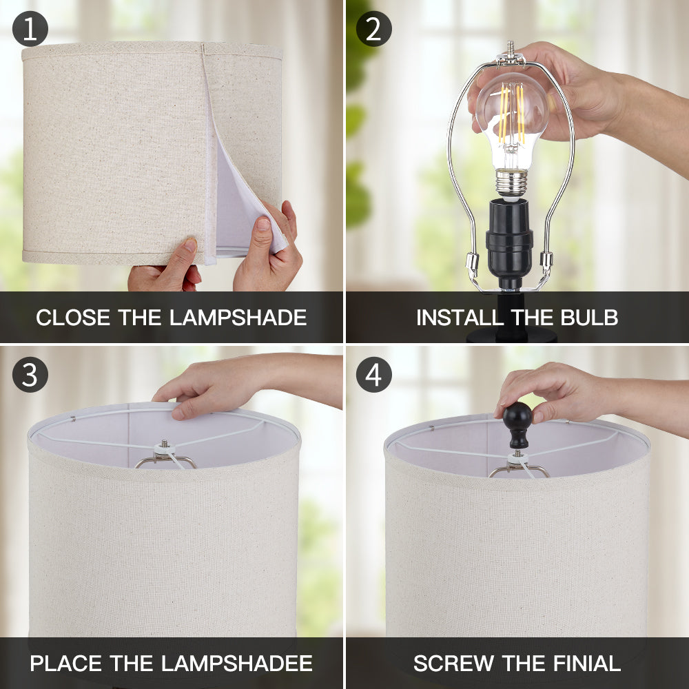 Cinkeda Table Lamp Brown Rattan USB Port Touch Dimmer(Set of 2)