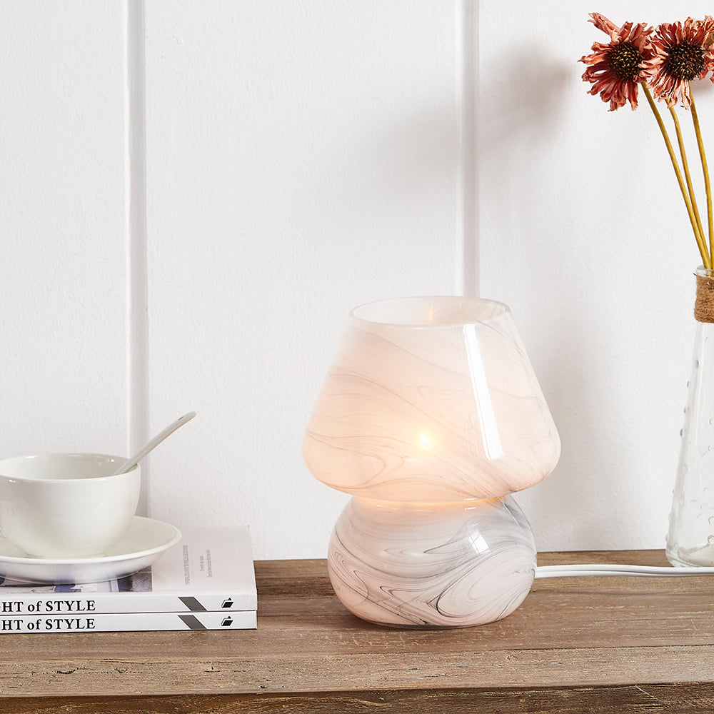 Cinkeda Table Lamp White Glass Mushroom Flowing Water-ink Texture
