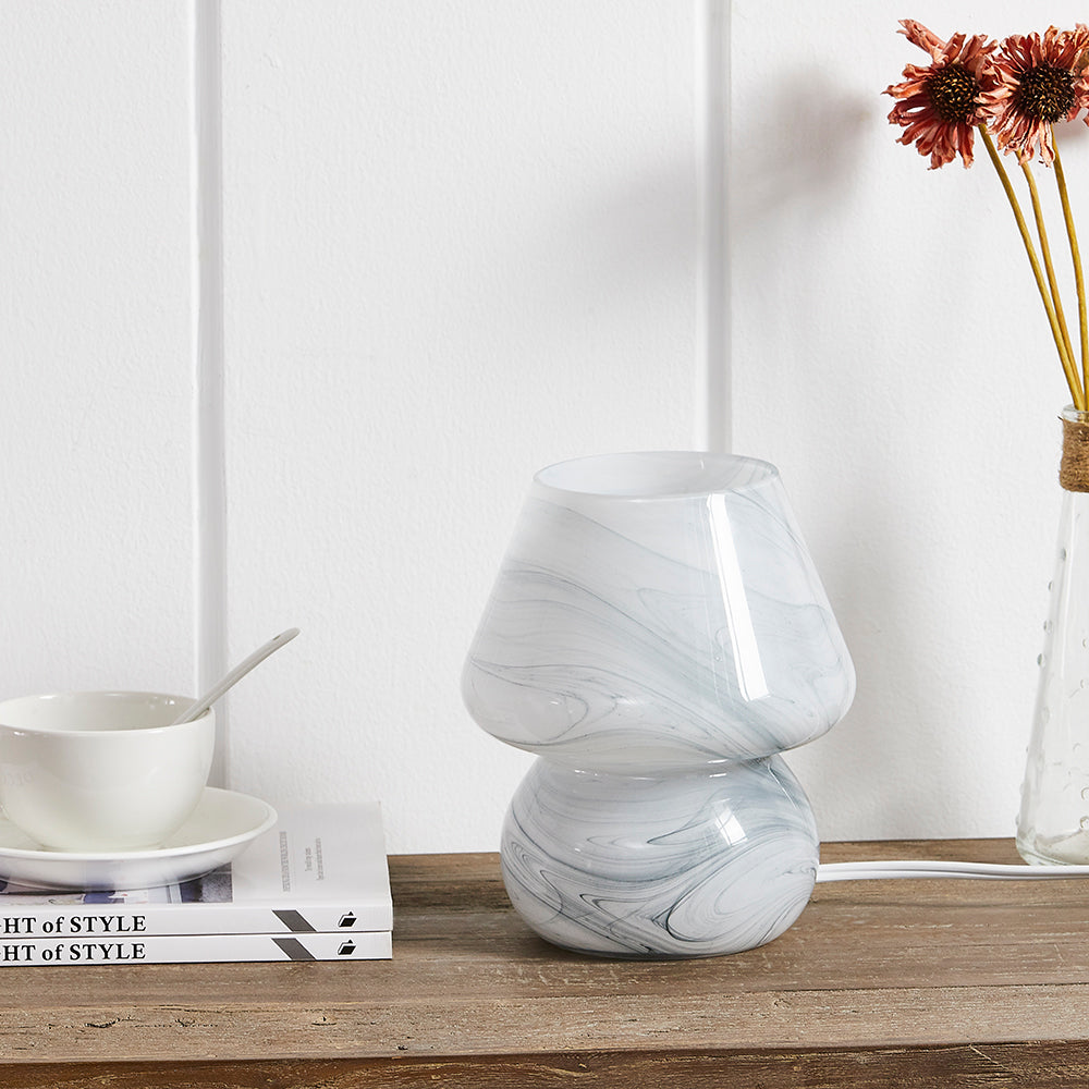 Cinkeda Table Lamp White Glass Mushroom Flowing Water-ink Texture