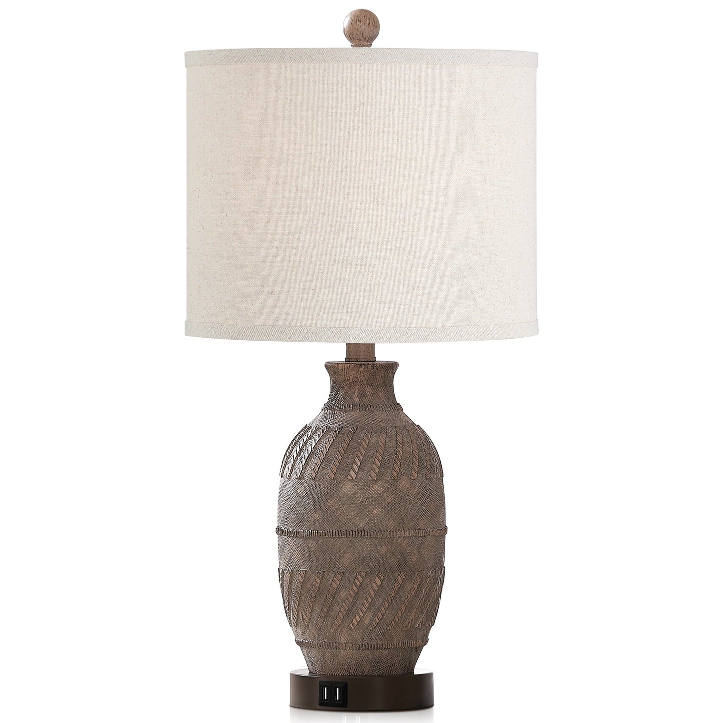 Cinkeda Table Lamp Grey Resin 3-Way Touch Dimming USB Ports