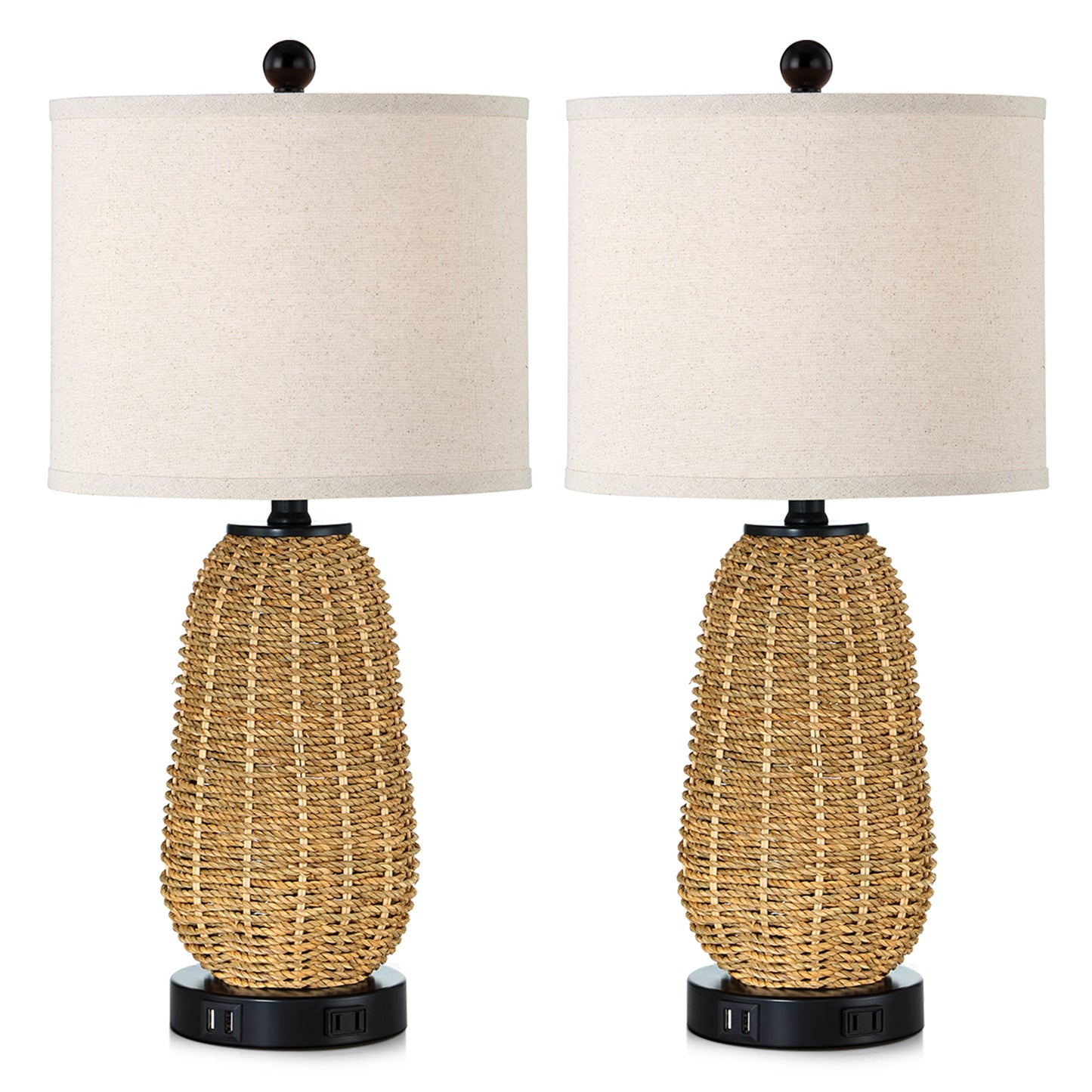 Cinkeda Table Lamp Brown Natural Straw Touch 3-Way Dimming(Set of 2)