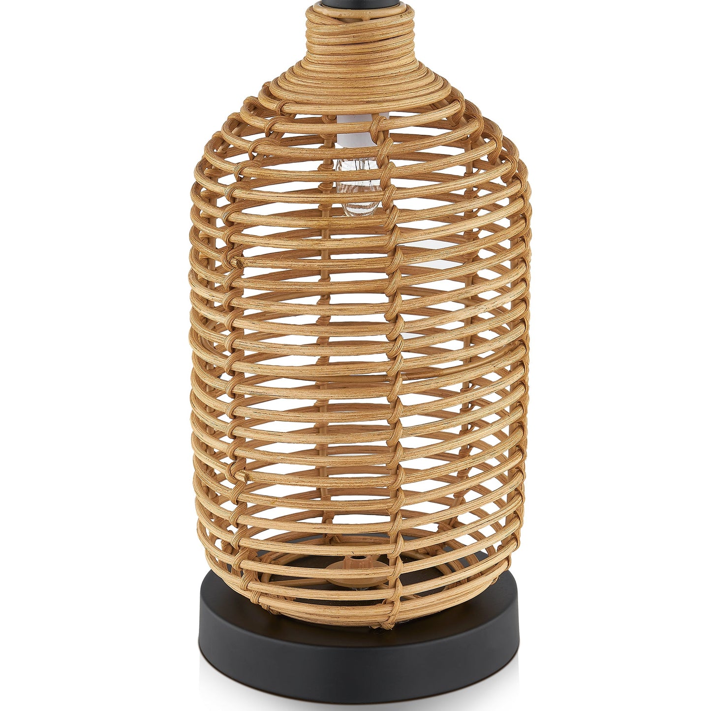 Cinkeda Table Lamp Nightlight 2in1 Brown Rattan 4-Way Switch(Set of 2)