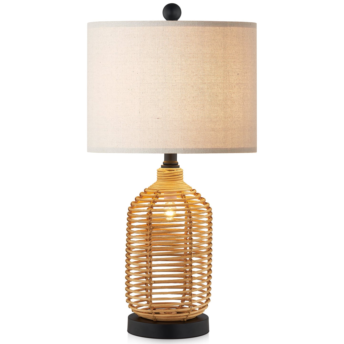 Cinkeda Table Lamp Nightlight 2in1 Brown Rattan 4-Way Switch(Set of 2)