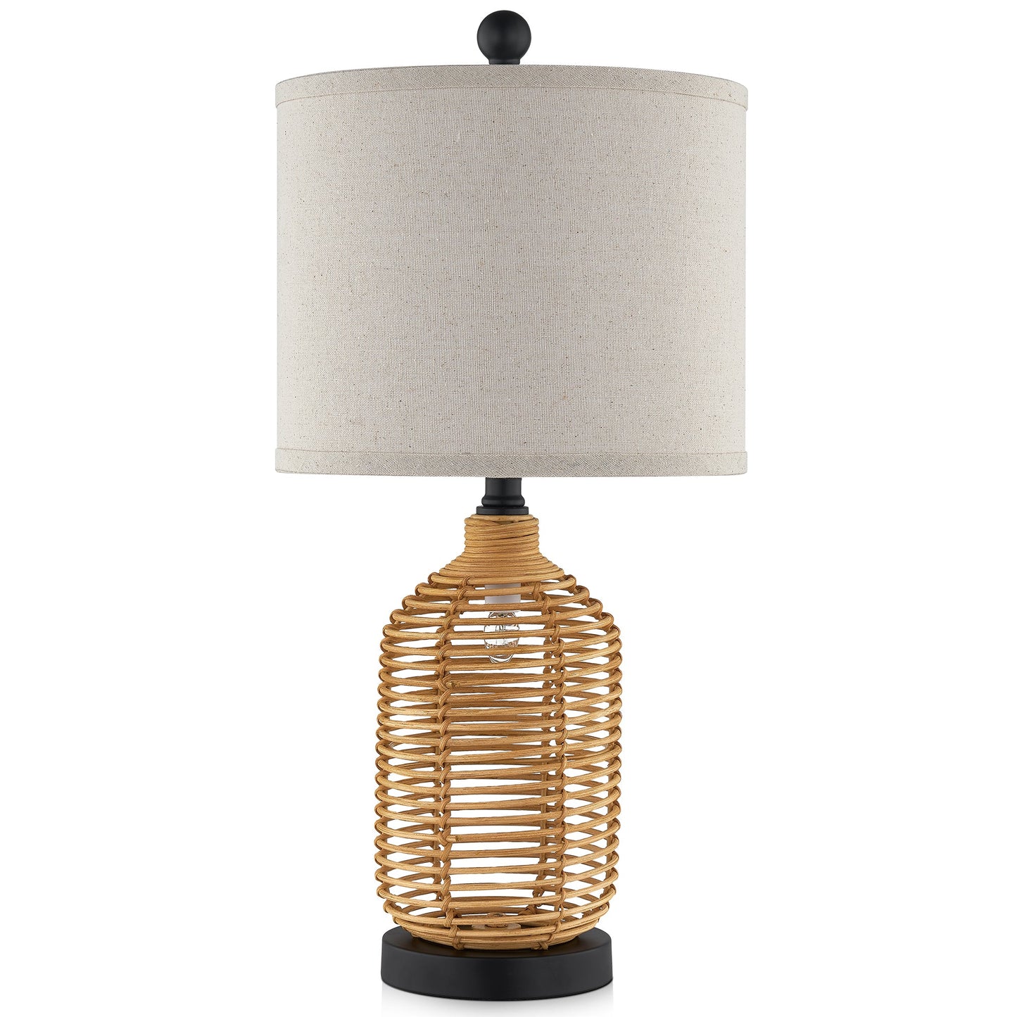 Cinkeda Table Lamp Nightlight 2in1 Brown Rattan 4-Way Switch(Set of 2)