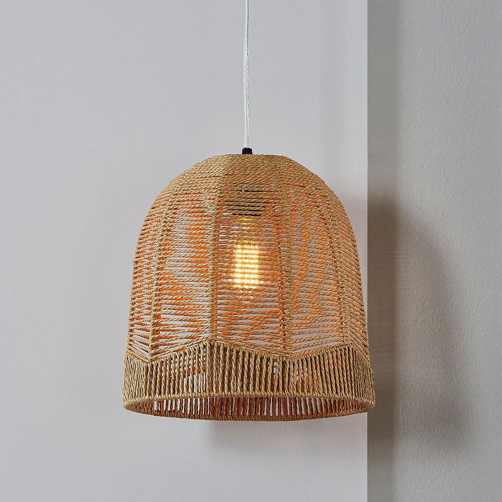 Cinkeda Pendant Light Brown Rattan with Dimming Switch