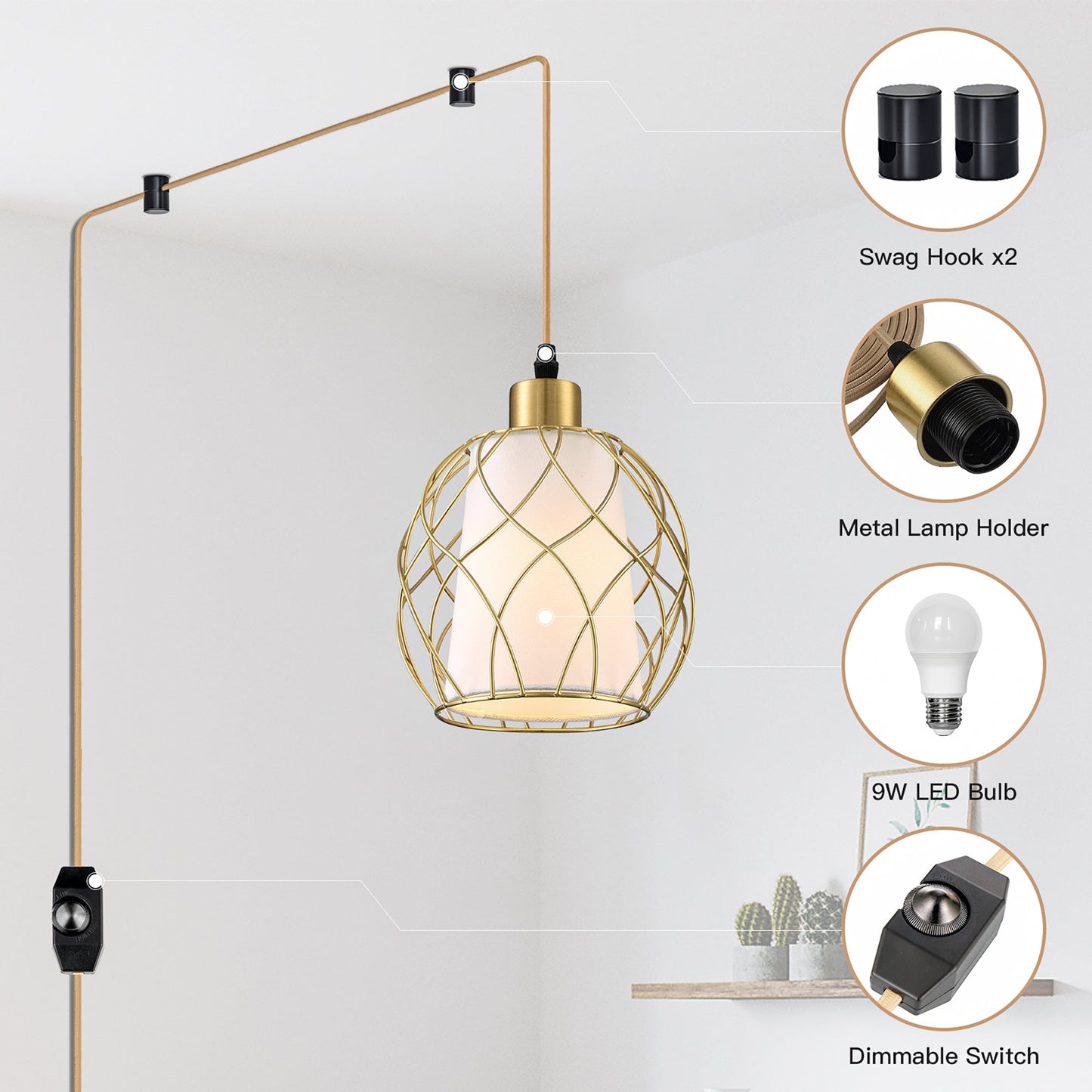 Cinkeda Pendant Light Gold Hollow Knockdown Shade