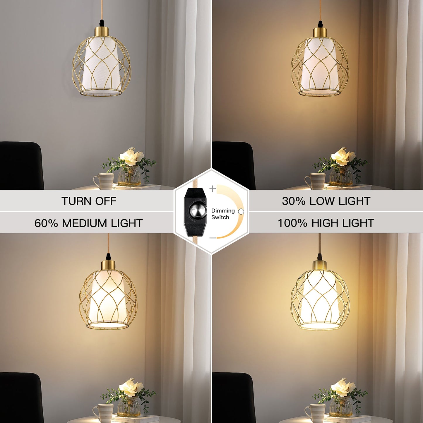 Cinkeda Pendant Light Gold Hollow Knockdown Shade