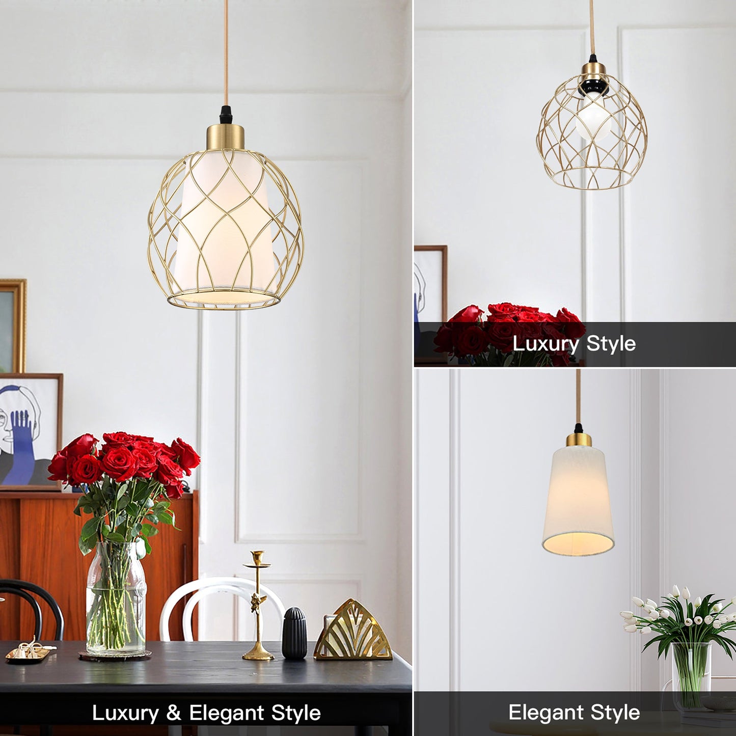 Cinkeda Pendant Light Gold Hollow Knockdown Shade