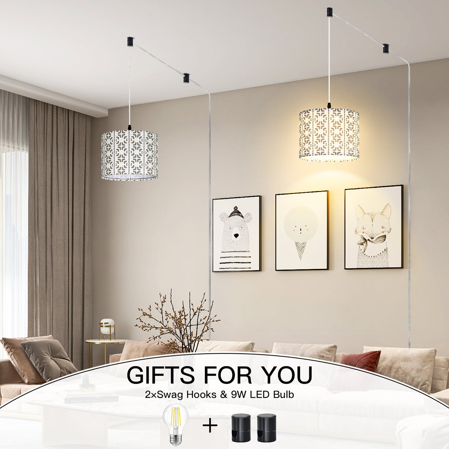 Cinkeda Pendant Light Pattern Shade Rotary Stepless Dimming