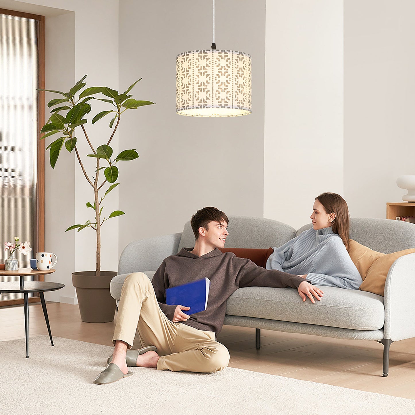 Cinkeda Pendant Light Pattern Shade Rotary Stepless Dimming