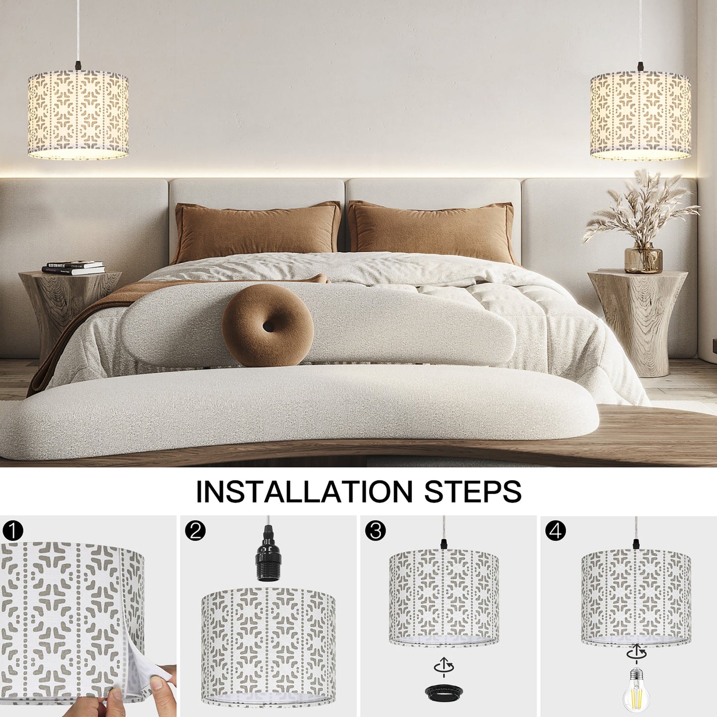 Cinkeda Pendant Light Pattern Shade Rotary Stepless Dimming