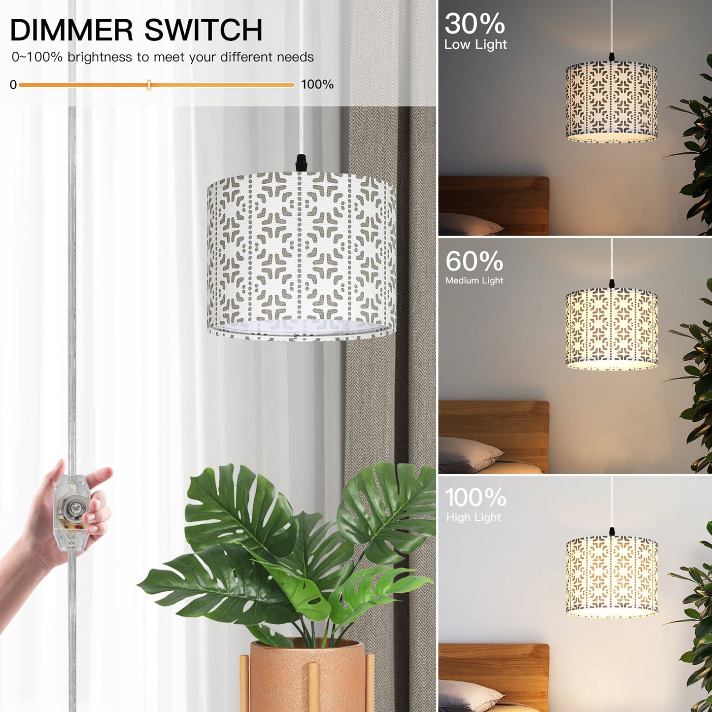 Cinkeda Pendant Light Pattern Shade Rotary Stepless Dimming