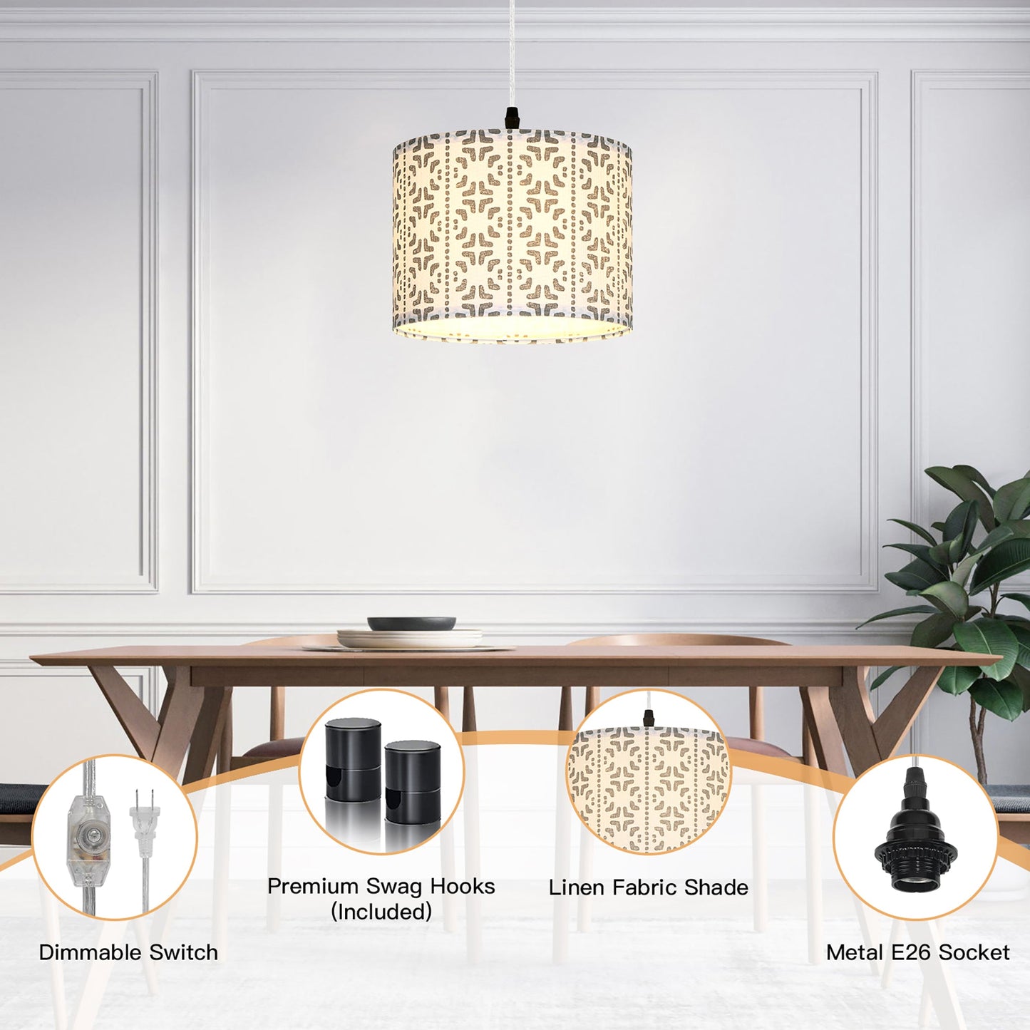 Cinkeda Pendant Light Pattern Shade Rotary Stepless Dimming