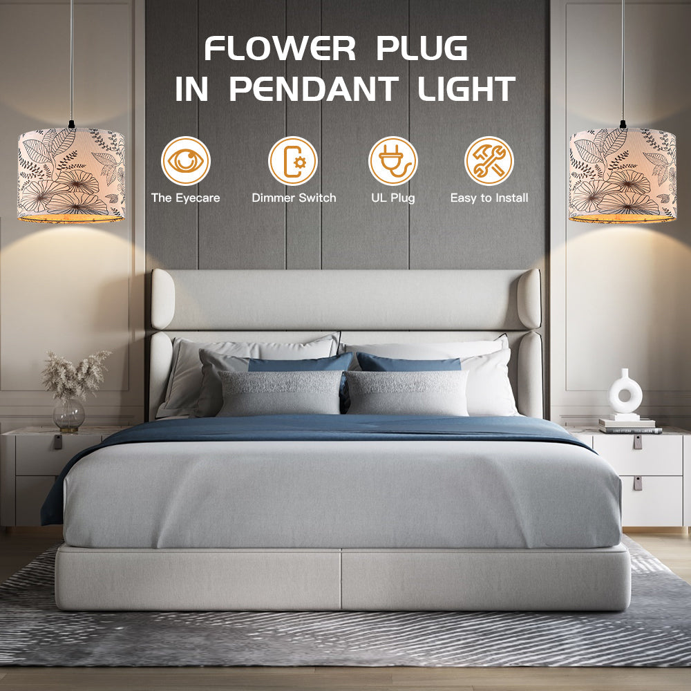 Cinkeda Pendant Light Grey Floral Shade Rotary Switch Stepless Dimming