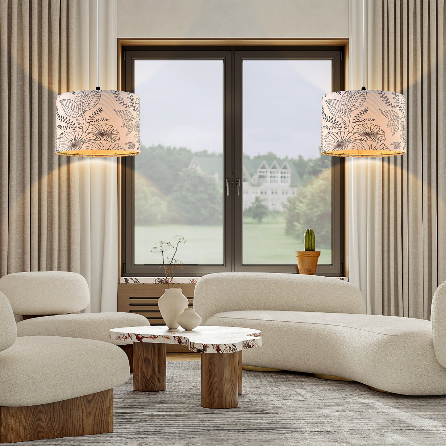 Cinkeda Pendant Light Grey Floral Shade Rotary Switch Stepless Dimming