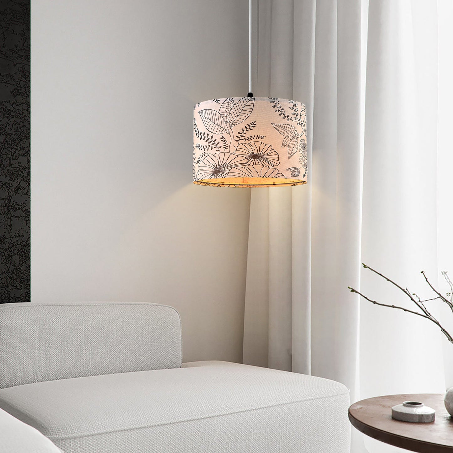Cinkeda Pendant Light Grey Floral Shade Rotary Switch Stepless Dimming