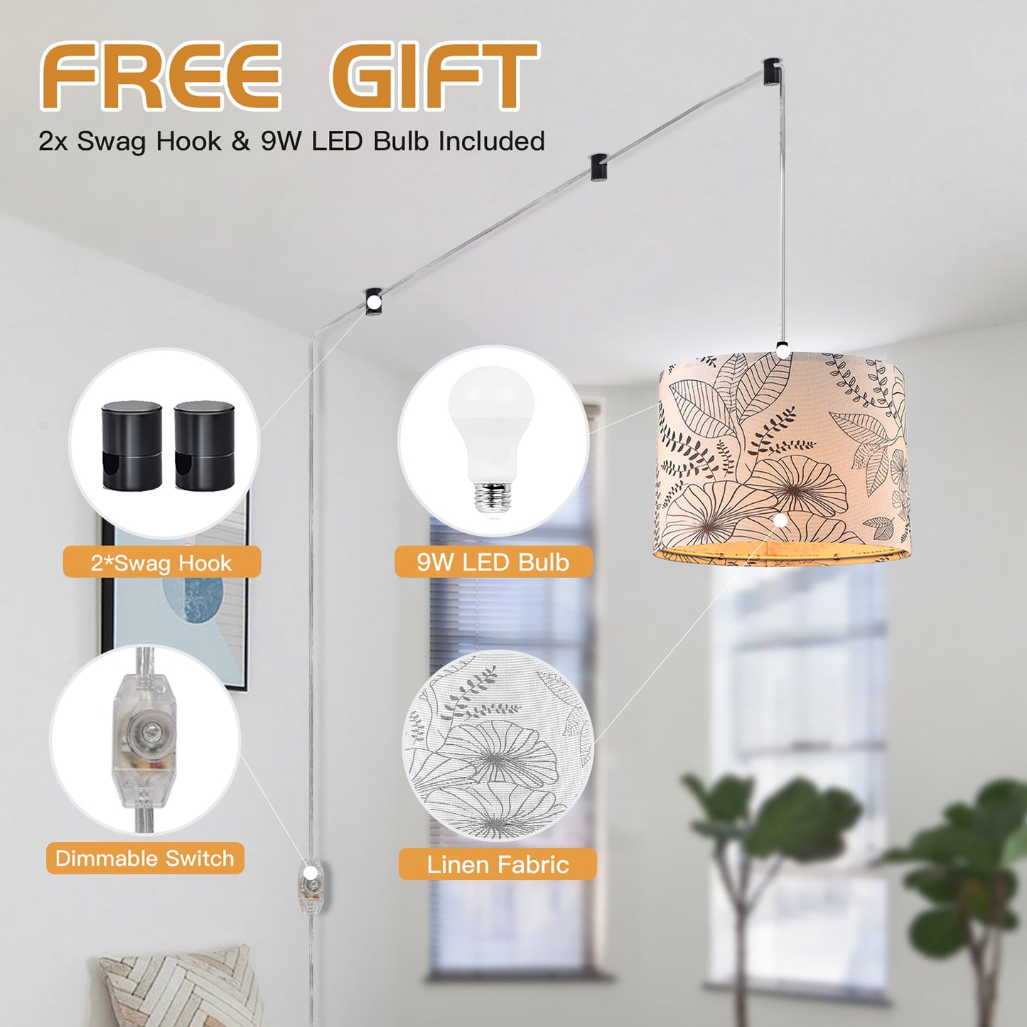 Cinkeda Pendant Light Grey Floral Shade Rotary Switch Stepless Dimming