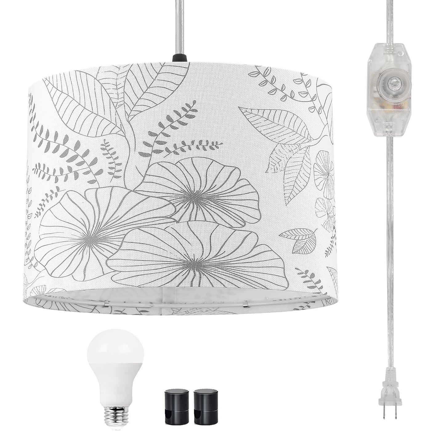 Cinkeda Pendant Light Grey Floral Shade Rotary Switch Stepless Dimming