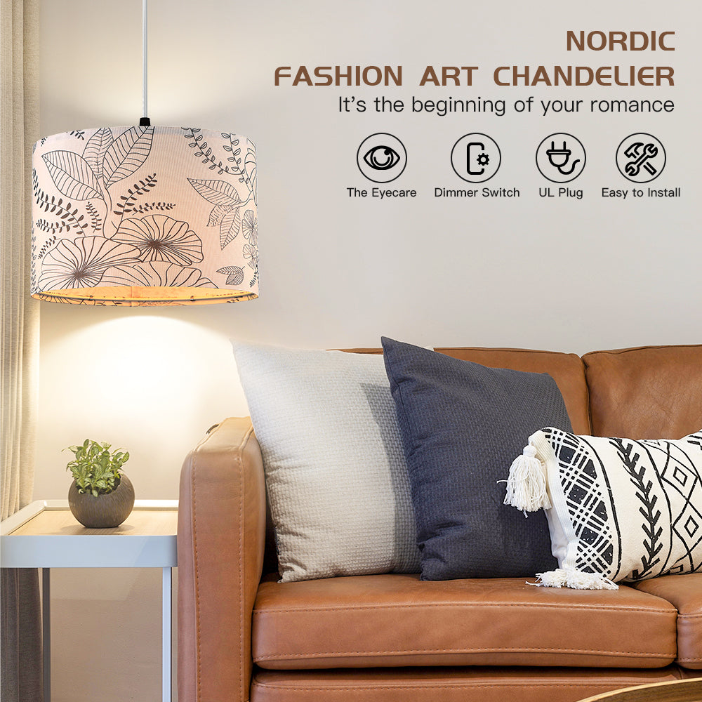 Cinkeda Pendant Light Grey Floral Shade Rotary Switch Stepless Dimming