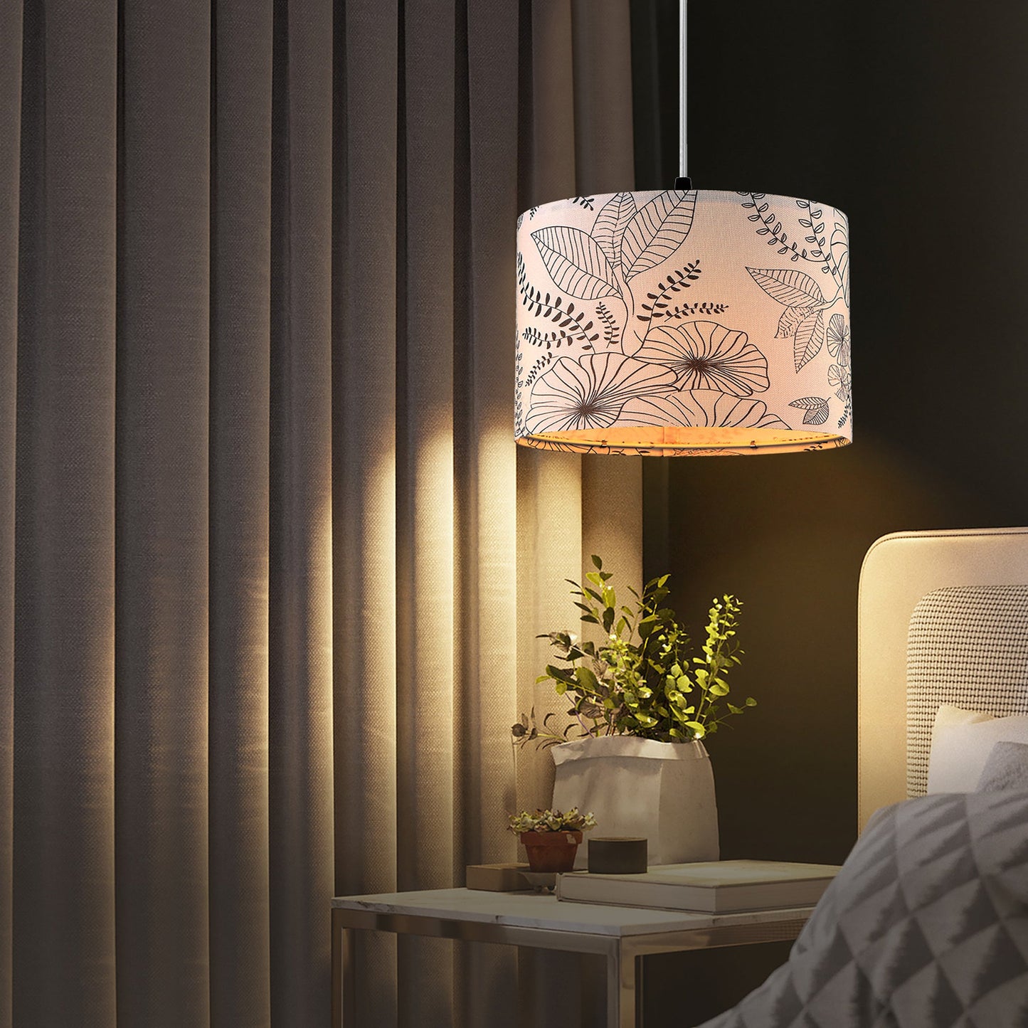 Cinkeda Pendant Light Grey Floral Shade Rotary Switch Stepless Dimming