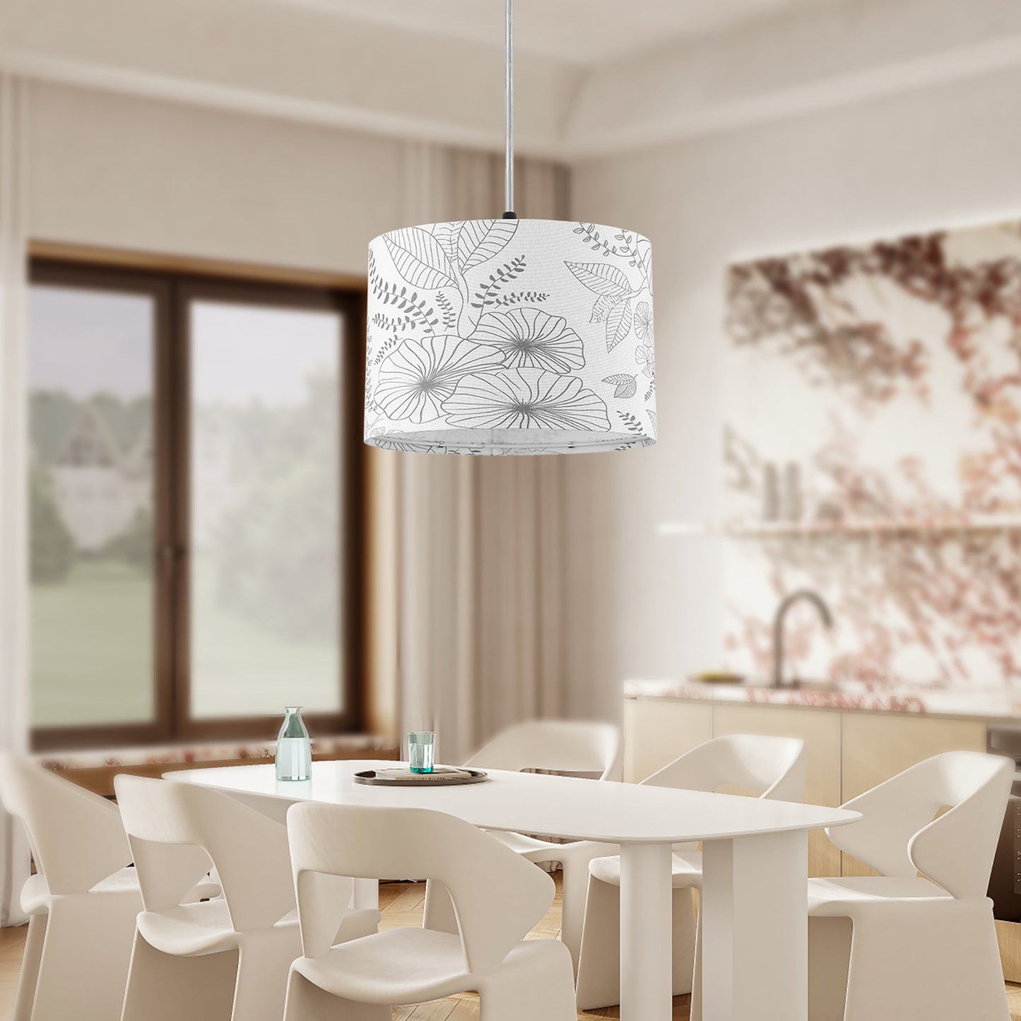 Cinkeda Pendant Light Grey Floral Shade Rotary Switch Stepless Dimming