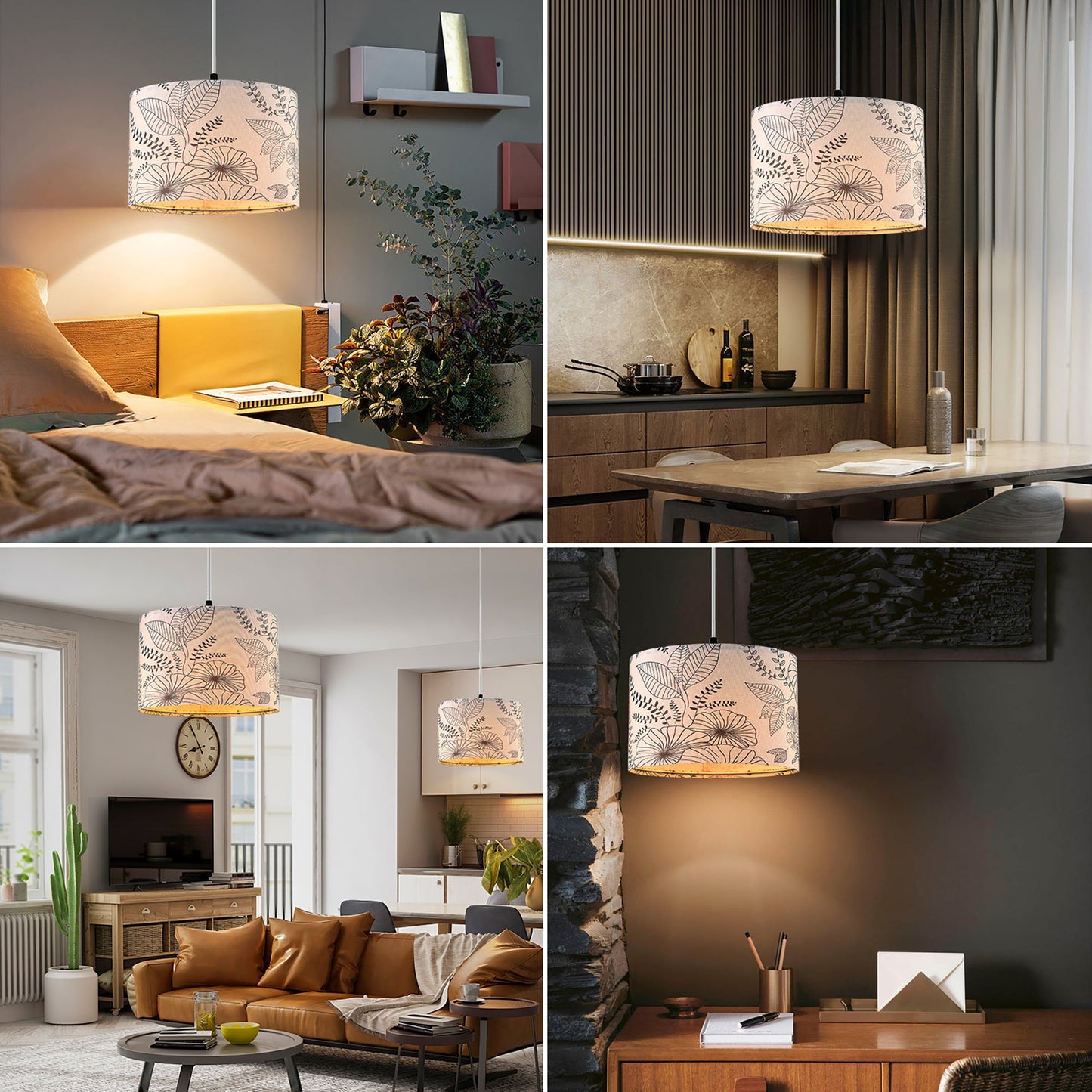 Cinkeda Pendant Light Grey Floral Shade Rotary Switch Stepless Dimming