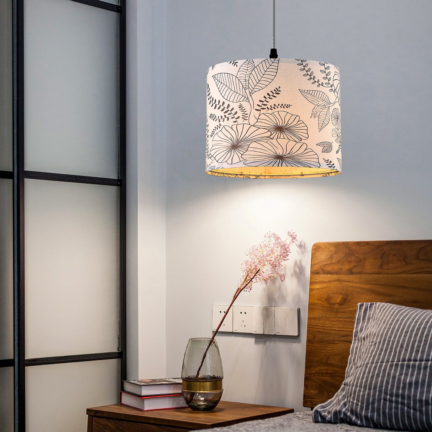 Cinkeda Pendant Light Grey Floral Shade Rotary Switch Stepless Dimming