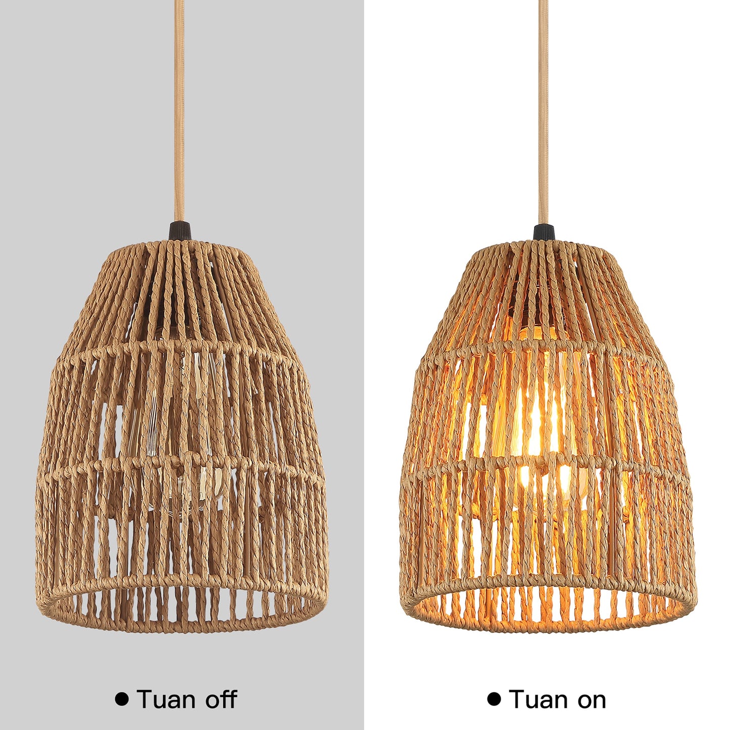 Pendant Light Brown Rattan Hollow Dome Shade Rotary Stepless Dimming