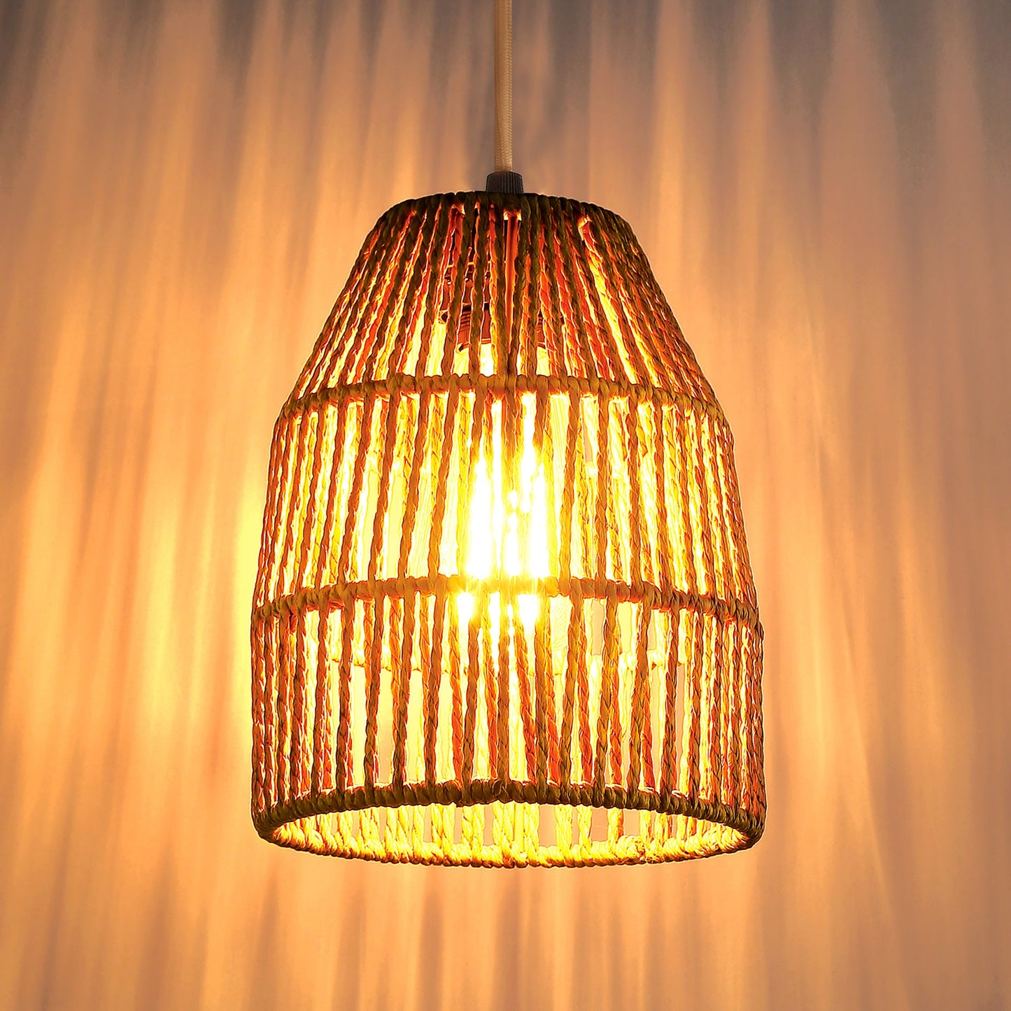 Pendant Light Brown Rattan Hollow Dome Shade Rotary Stepless Dimming