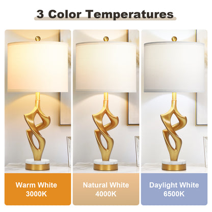 Cinkeda 29" Gold Table Lamp Set of 2, 3-Color Temperature Dimmable Bedside Nightstand Lamps with Marble & Metal Base for Living Room Bedroom, LED Bulbs Included