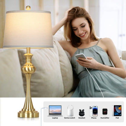 Cinkeda 28.75" Tall Single Table Lamp for Living Room Bedroom with USB C+A Ports AC Outlet Modern Gold 3 Way Dimmable Touch Control Nightstand Bedside Lamp