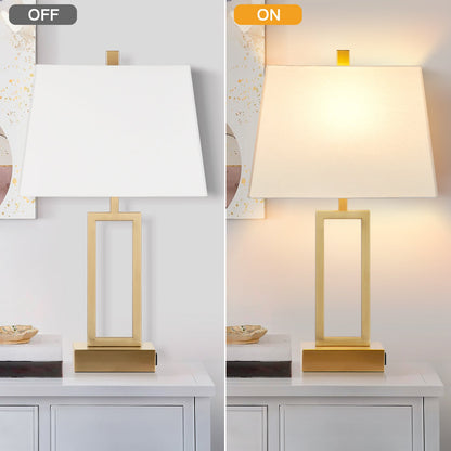 Gold Door Style Table Lamps: Equipped with USB and Type-C Charging Ports, AC Socket and 3-Way Touch Dimming Switch (Set of 2)