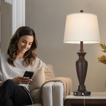 Cinkeda 30" Table Lamp Set of 2, Rustic 3-Way Dimmable Tall Touch Table Lamps for Living Room Bedroom, Brown