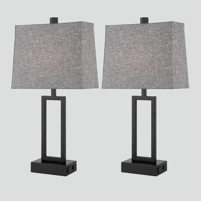 Cinkeda Table Lamp Metal Grey USB Ports Touch Dimming (Set of 2)