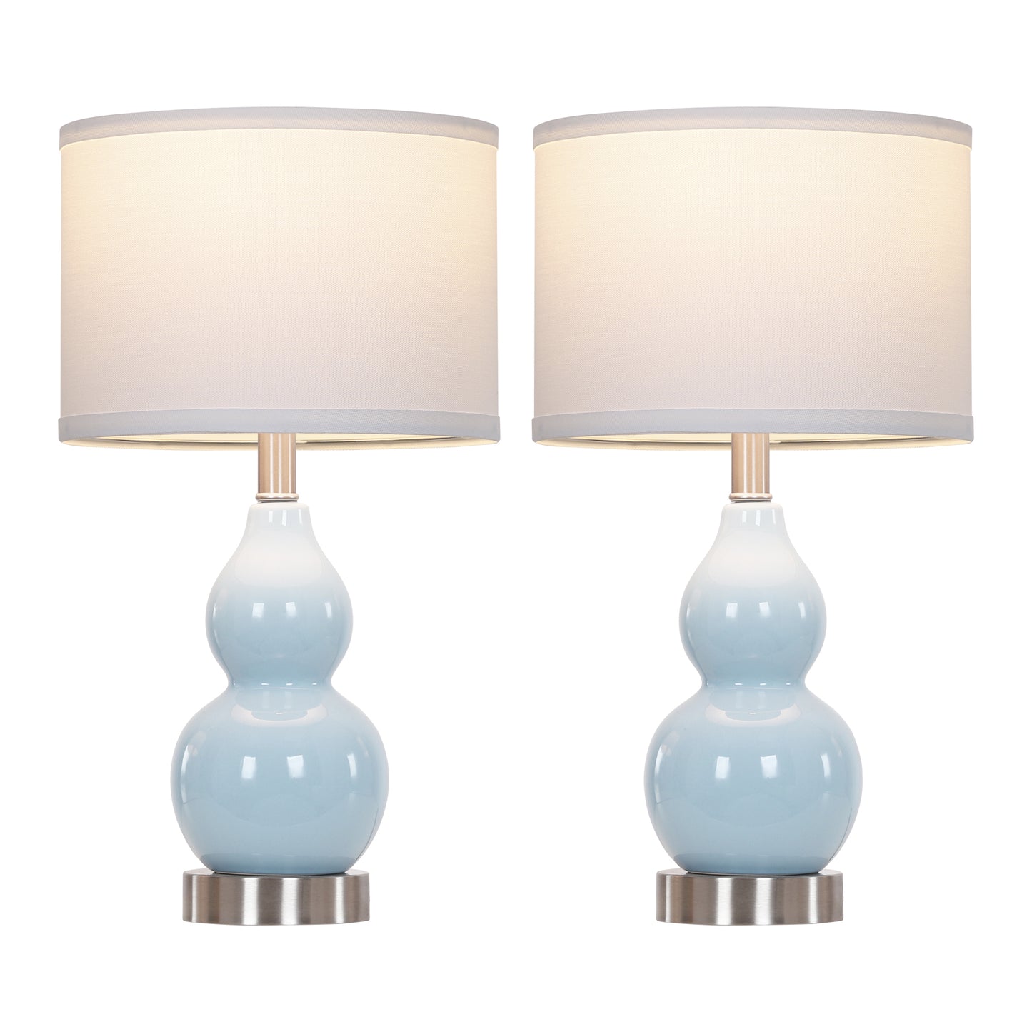 22" Gourd-Shaped Blue Ceramic Table Lamp, E26 Base, 9W 3000K LED Bulb Included, Linen Shade(Set of 2)