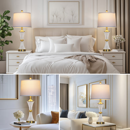 Elegant Table Lamp with USB-C & USB Charging Ports, Brass and Glass Design(Set of 2)