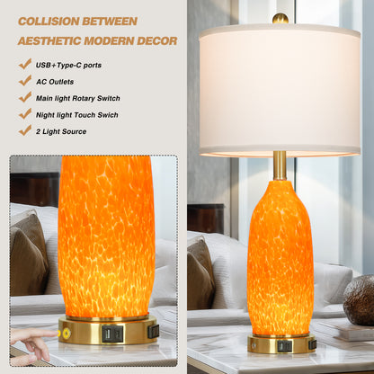Modern Table Lamp with USB-C & USB Ports, AC Outlet, and Dual LED Lighting(Set of 2)