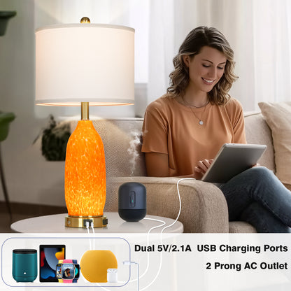 Modern Table Lamp with USB-C & USB Ports, AC Outlet, and Dual LED Lighting(Set of 2)