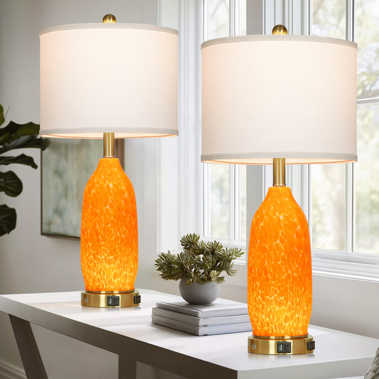 Modern Table Lamp with USB-C & USB Ports, AC Outlet, and Dual LED Lighting(Set of 2)