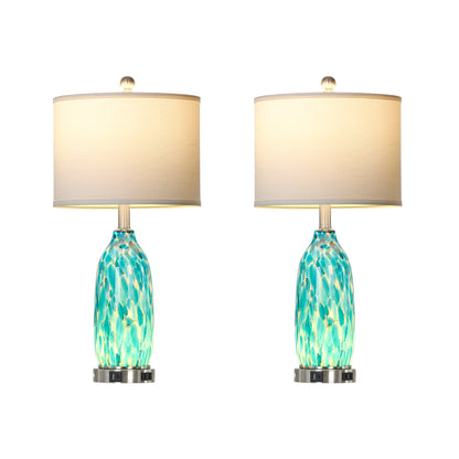 25'' Turquoise Mosaic Table Lamp with USB + Type-C Charging, 3-Way Touch Switch White Linen Shade(Set of 2)