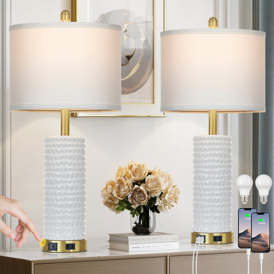 26'' Modern Ceramic Table Lamp Pair with USB/Type-C Charging & 3-Way Touch Dimmerj(Set of 2)