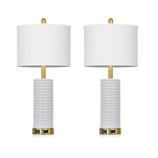 26'' Modern Ceramic Table Lamp Pair with USB/Type-C Charging & 3-Way Touch Dimmerj(Set of 2)