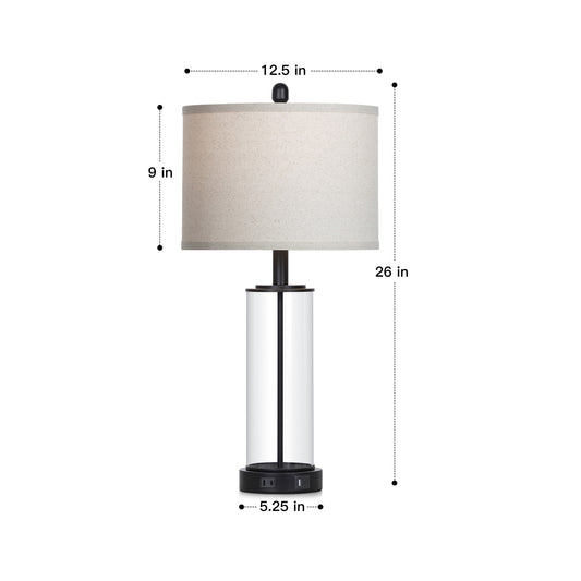 Modern Table Lamp with USB-C & USB-A Ports, Touch Control, and Included Dimmable LED Bulb(Set of 2)