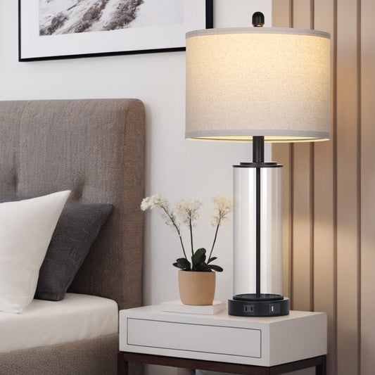 Modern Table Lamp with USB-C & USB-A Ports, Touch Control, and Included Dimmable LED Bulb(Set of 2)