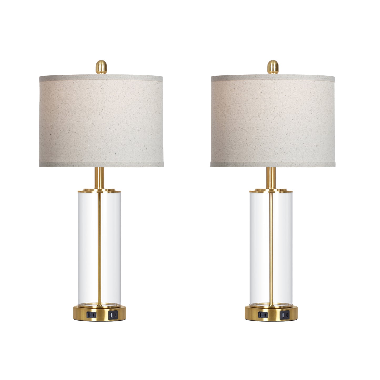 Modern Touch Table Lamp Pair with USB/Type-C Charging, Linen Shade & Gold Accents – 26” Height, 3000K LED Bulb Included (Set of 2)