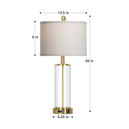 Modern Touch Table Lamp Pair with USB/Type-C Charging, Linen Shade & Gold Accents – 26” Height, 3000K LED Bulb Included (Set of 2)